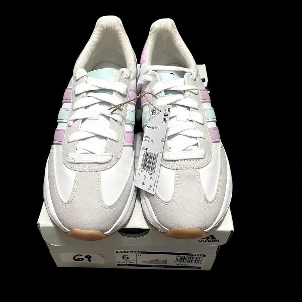 🌟🌟🌼NIB ADIDAS RUN 70’s 2.0 J. Women's White and Pastel Sneakers - Picture 1 of 10